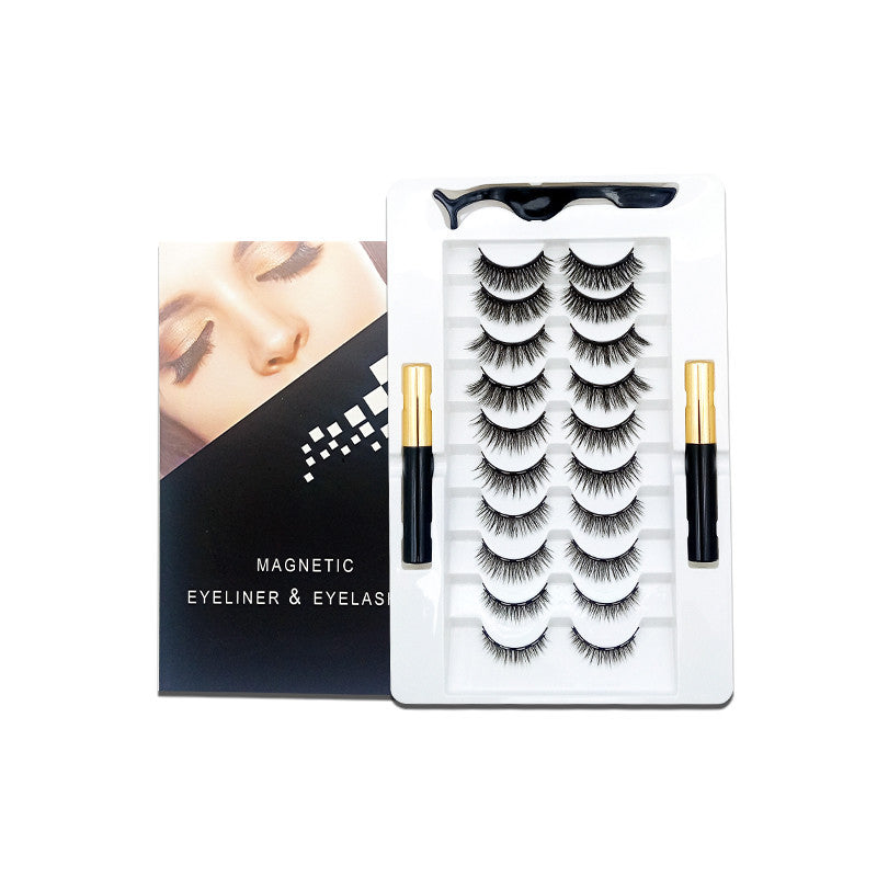 Ten pairs of magnetic eyeliner false eyelashes natural thick mixed eyelashes